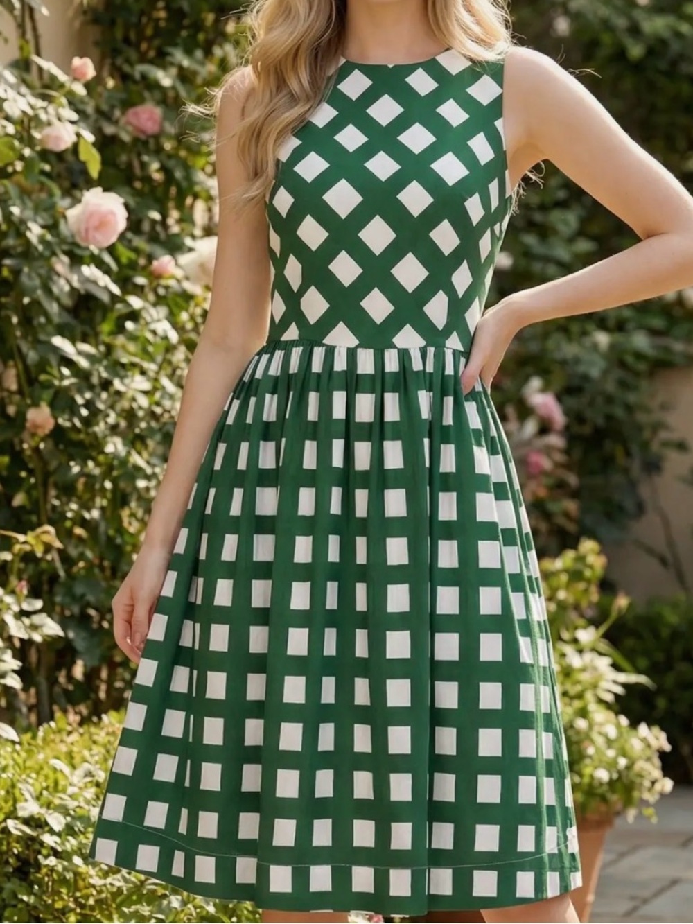 LOVE LOVE LOVE!!  🤍💚🤍💚 NWT Green Gingham Lattice Fit & Flare Dresses Sz S M L